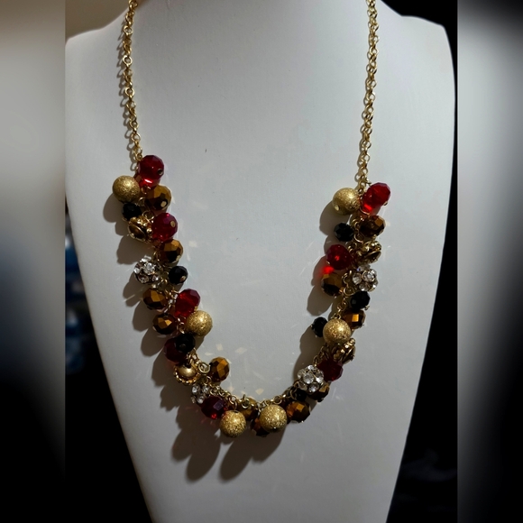 Charming Charlie Gold and Red Statement  Necklace - Picture 3 of 4